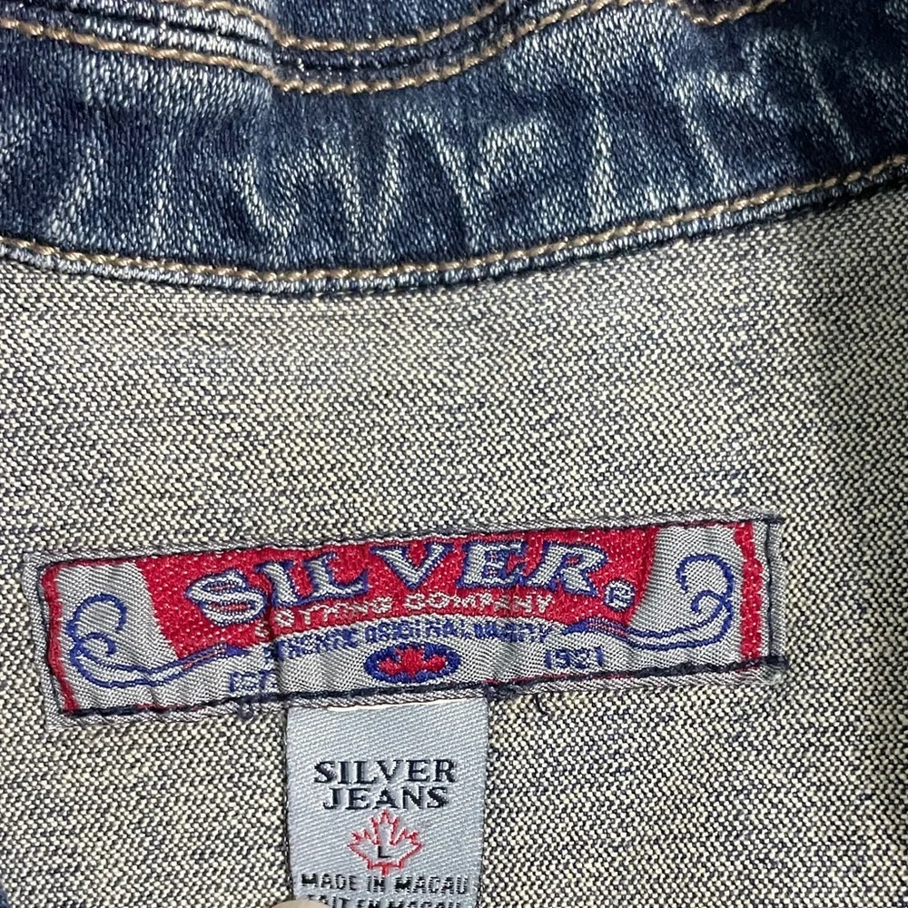 Women's silver Jeans bead Denim blazer size L - Picture 3 of 3